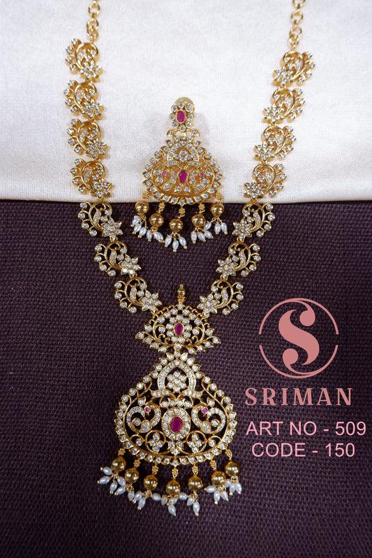 SRIMAN FANCY UNCUT STONES NECKLACE WITH EARINGS