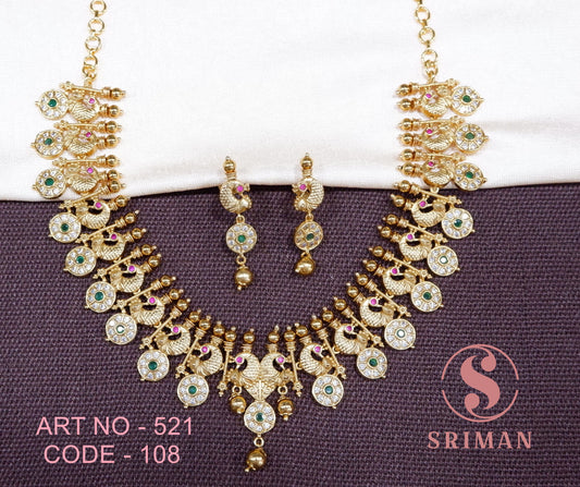 SRIMAN MATT PEACOCK DESGIN NECKLACE WITH EARINGS