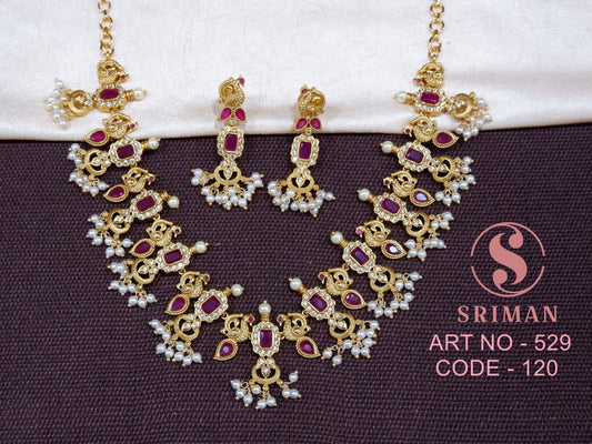 SRIMAN MAAT FINISH UNCUT STONES WITH MOTI;S NECKLACE SET