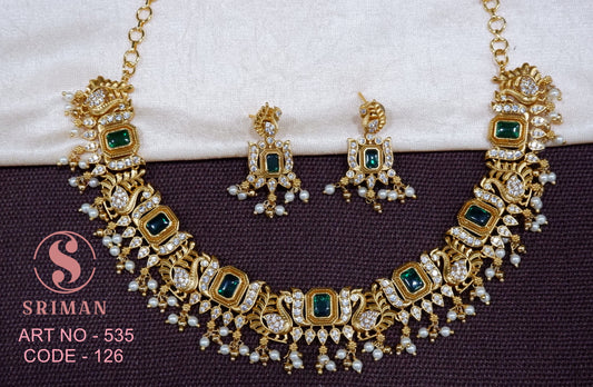 SRIMAN MAAT FINSH STONES NECKLACE WITH EARINGS