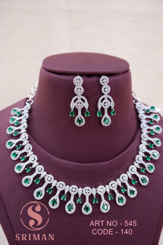 SRIMAN RADIUM GREEN STONES NECKLACE SET