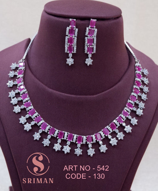 SRIMAN RADIUM RED BEATS NECKLACE WITH EARINGS