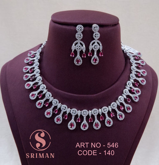 SRIMAN RADIUM RED STONES NECKLACE SET