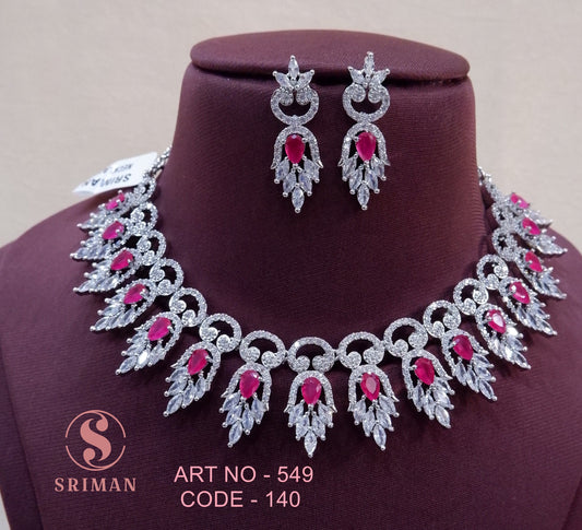 SRIMAN RADIUM RED LEAF DESGIN NECKLACE SET