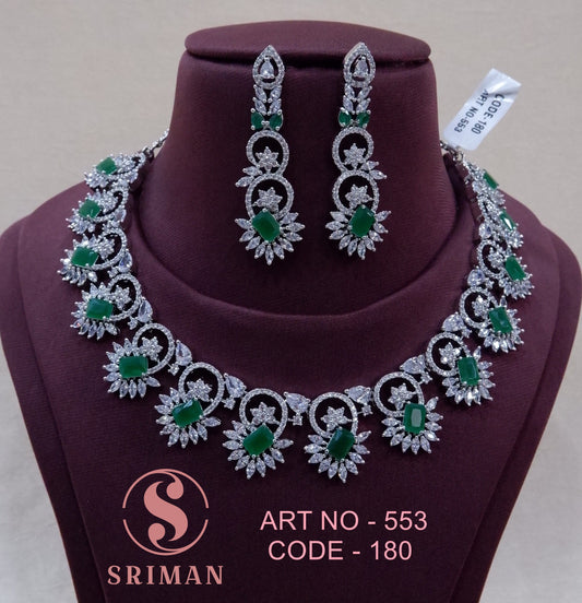 SRIMAN RADIUM GREEN FLOWER DESGIN NECKLACE SET