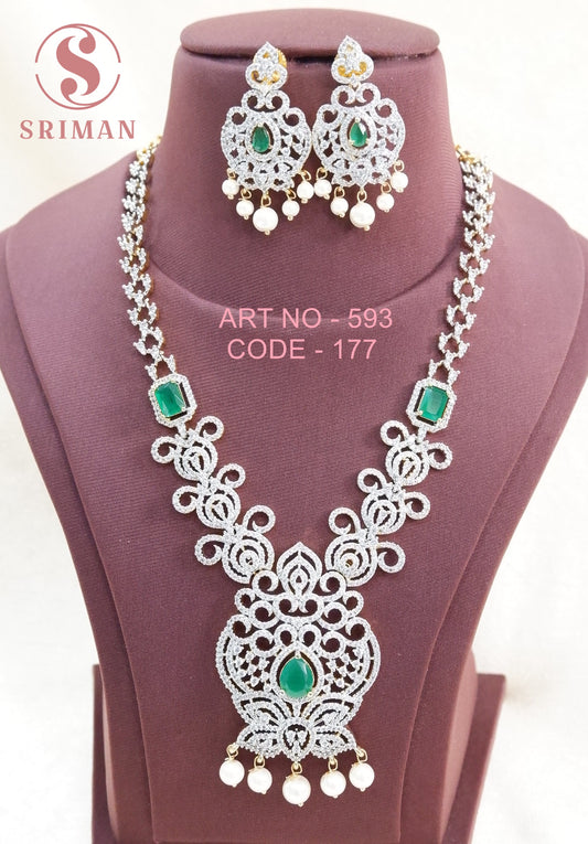 SRIMAN GREEN BEATS CZ STONES NECKLACE SET