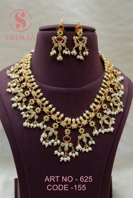 SRIMAN GOLD FINSH MOTI NECKLACE SET
