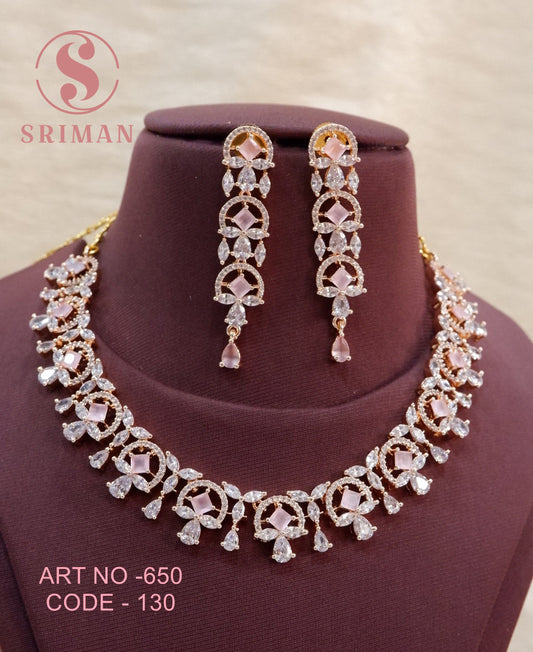SRIMAN PINK STONES ROSE GOLD NECKLACE SET