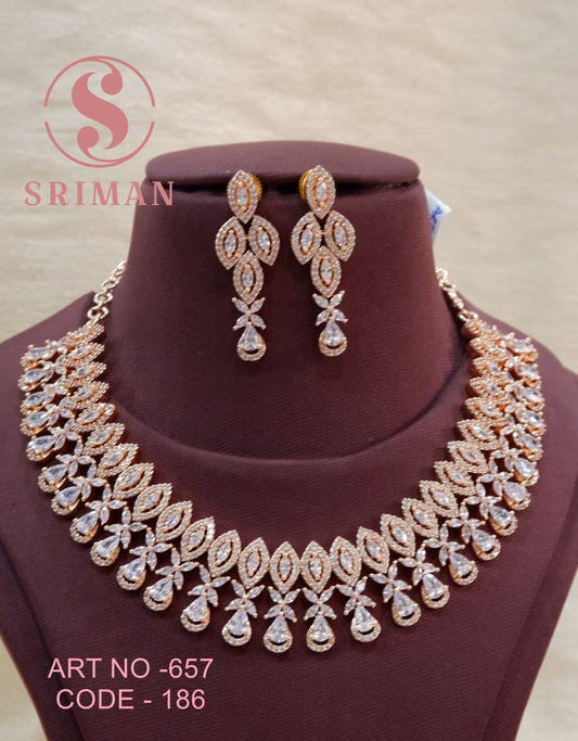SRIMAN  FLOWER DESGIN ROSE GOLD NECKLACE SET