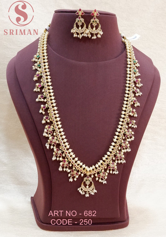 SRIMAN GOLD FINISH LONG HARAM WITH MOTI'S