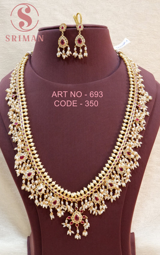 SRIMAN GOLD POLISH LONG MOTI HARAM SET