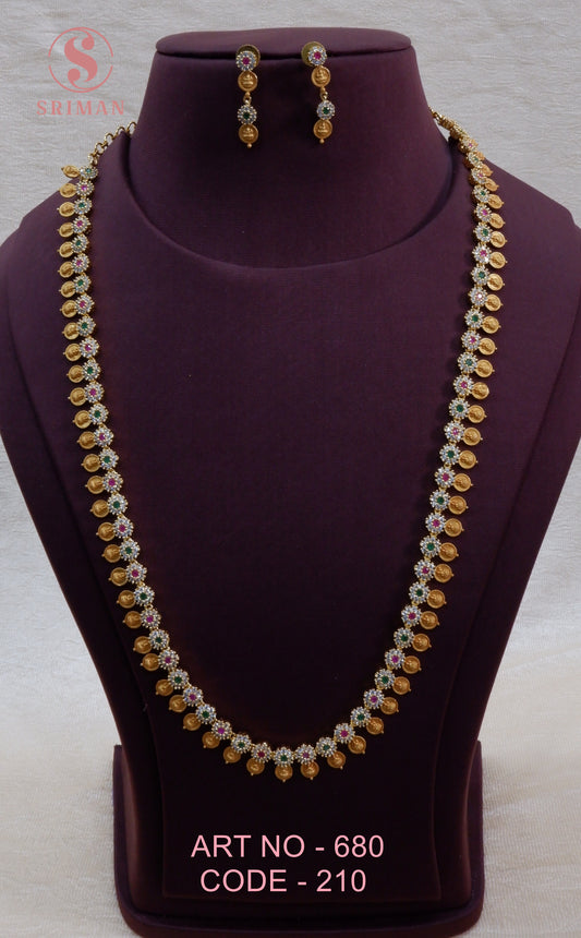 SRIMAN GOLD POLISH  KASULA MALA LONG HARAM SET