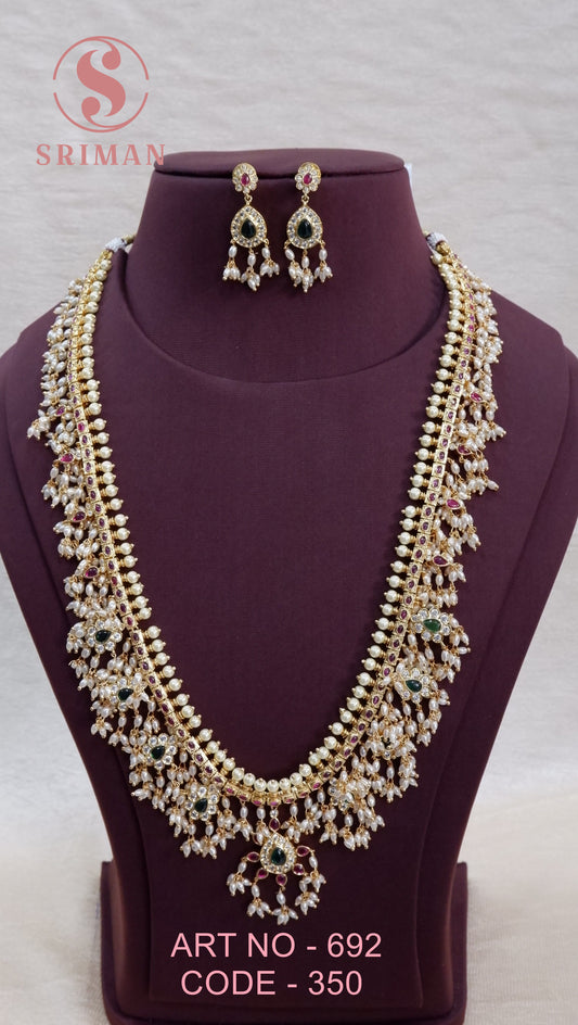 SRIMAN GOLD POLISH LONG MOTI HARM SET