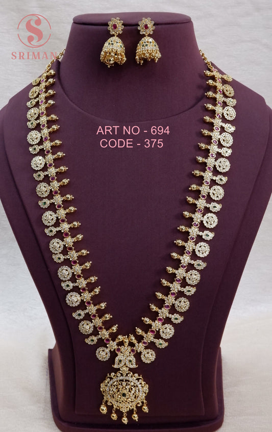 SRIMAN GOLD FINISH SINGLE LOCKET HARAM WITH EARINGS