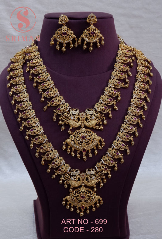 SRIMAN MAT COMBO PEACOCK DESGIN NECKLACE AND HARAM SET