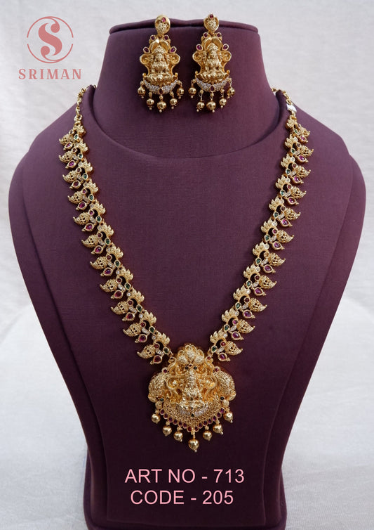 SRIMAN MATT FINISH LAXMI LOCKET LONG HARAM