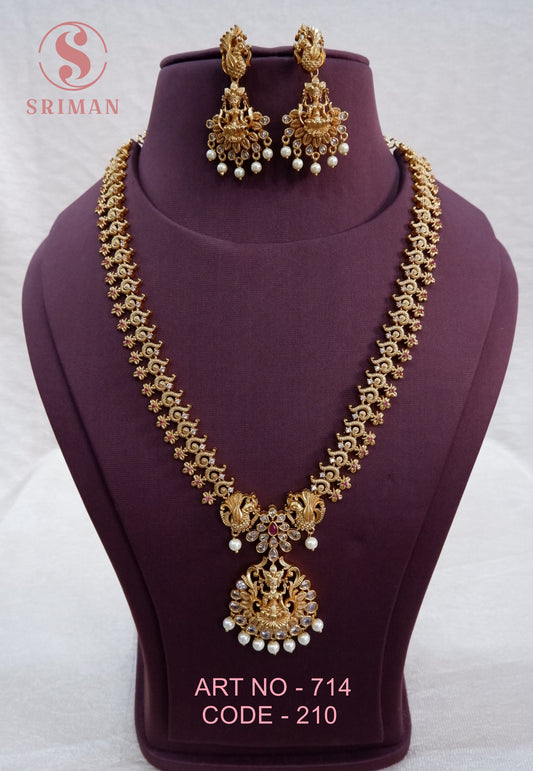 SRIMAN MATT FINISH LONG HARAM WITH EARINGS