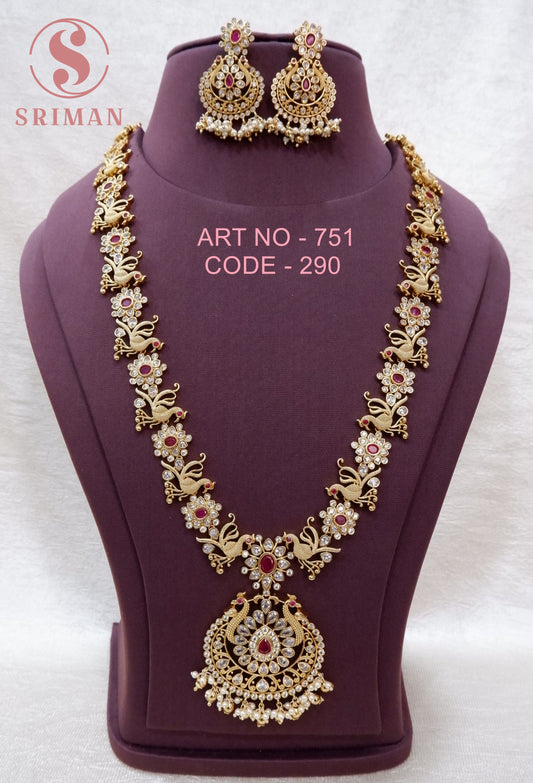 SRIMAN MAAT FINISH RED STONES LONG HARAM