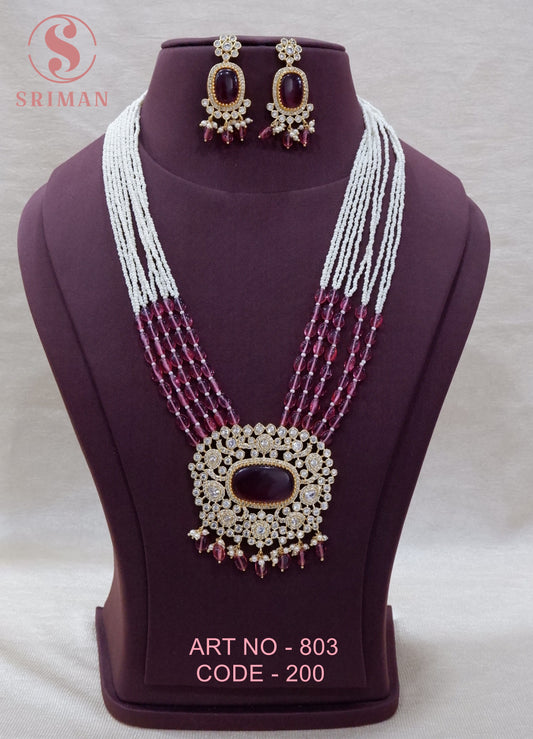 SRINAM FANCY RED BEATS HARAM WITH EARINGS