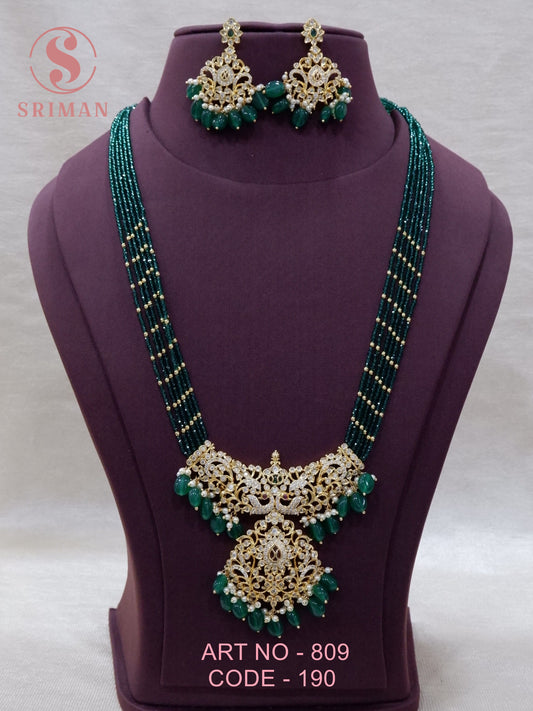SRIMAN FANCY GREEN MOTI'S HARAM WITH EARINGS