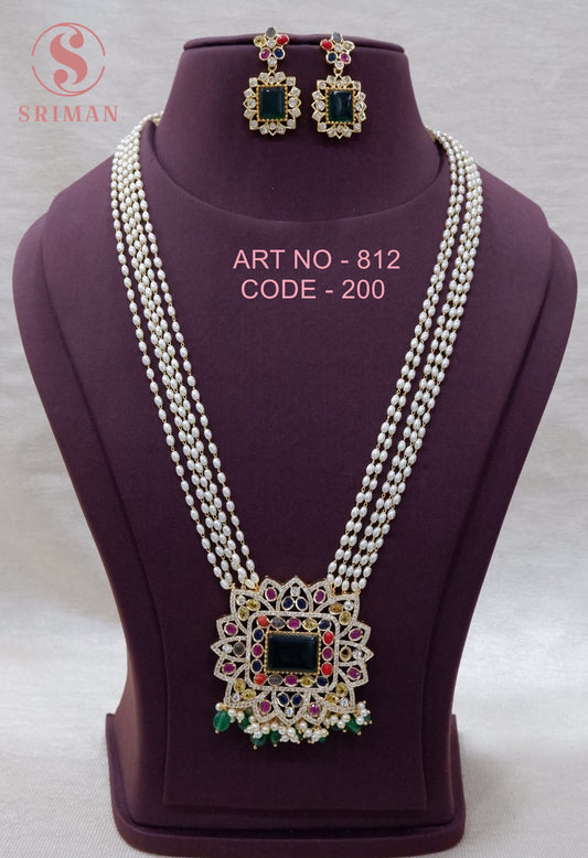 SRIMAN PEARLS HARAM WITH LOCKET AND STUDS