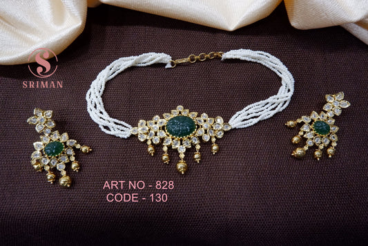 SRIMAN GREEN LOCKET CHOCKER WITH EARINGS