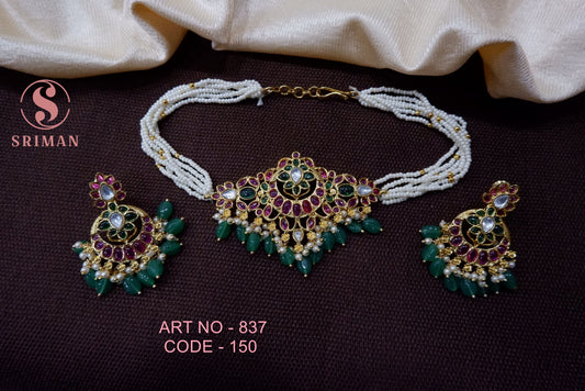 SRIMAN FLOWER DESGIN CHOKER WITH EARINGS