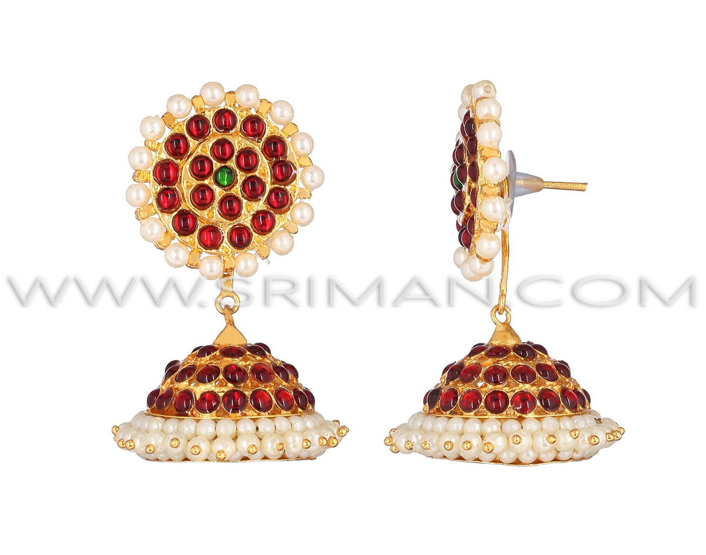 Bharatanatyam temple jewellery kempu jumki with pearls