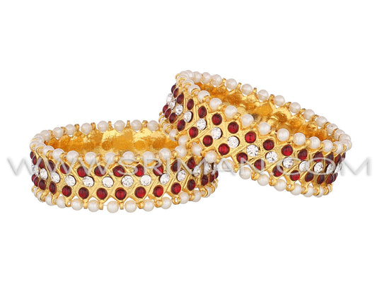 Red and white kemp temple jewellery bangles Bharatanatyam